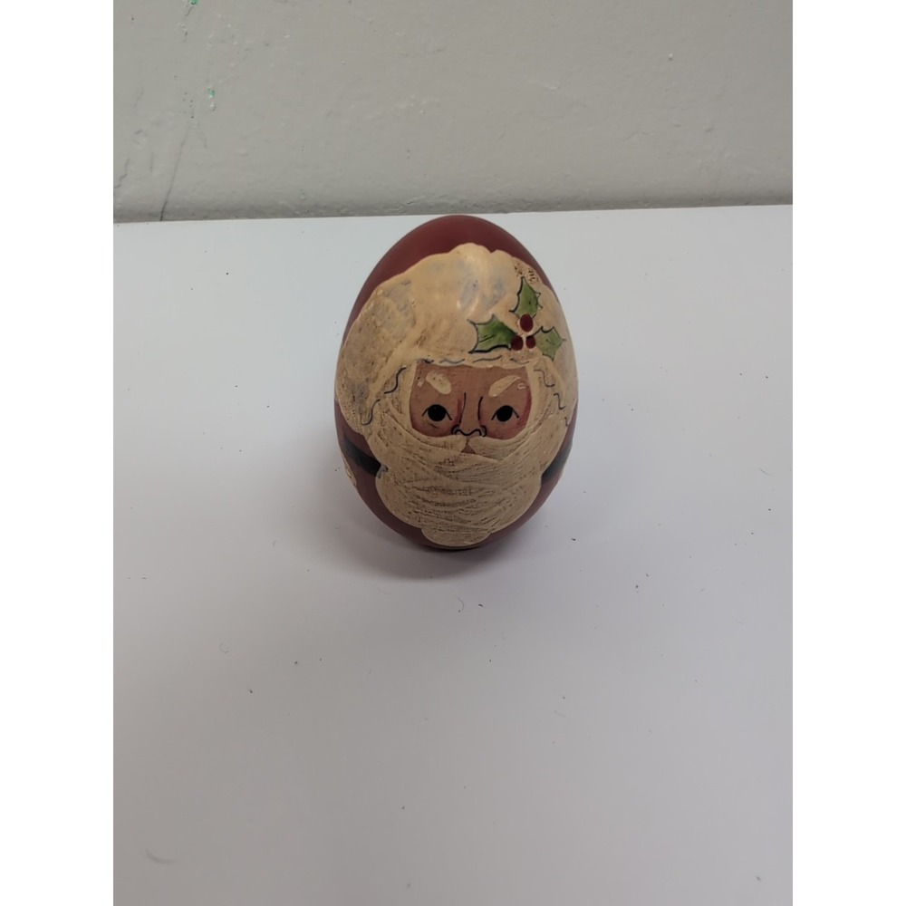 Santa Claus Wood Egg Shaped‎ Hand Painted Figurine 2 1/2" Tall Vintage Americana